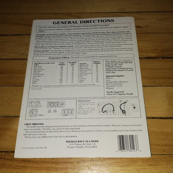 Plastic Canvas Tulips Tulips Tulips Leaflet #1187 (Needlecraft Ala Mode 1989) - Picture 2 of 2